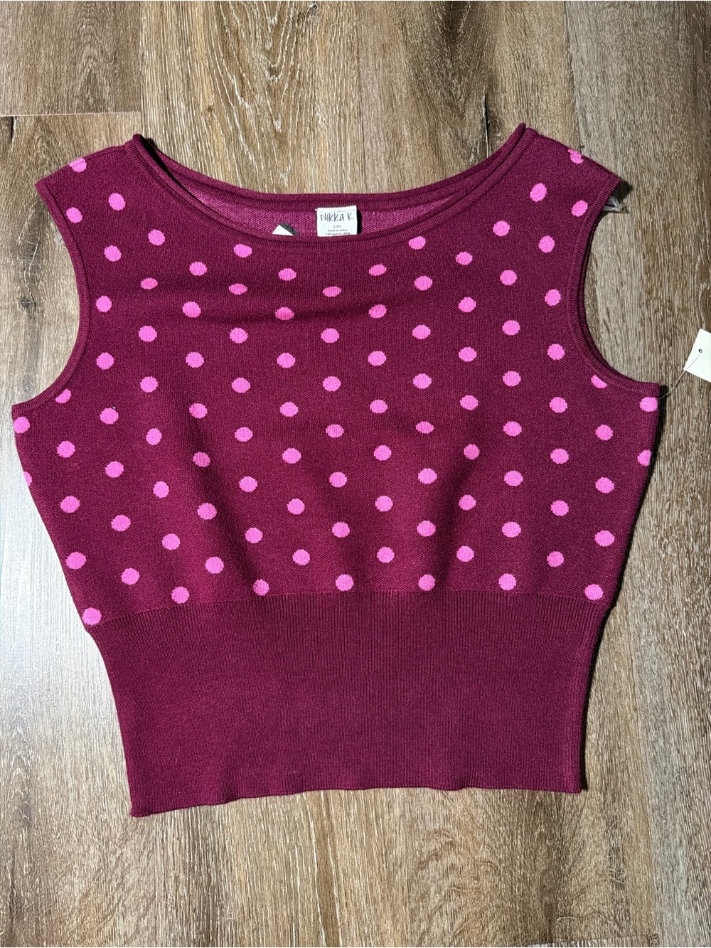 Sleeveless Polka Dot Knit Top - Magenta with Pink Dots